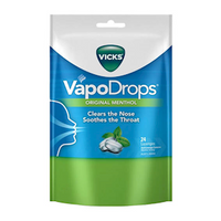 Vicks VapoDrops Original Menthol Lozenges, 24 Pieces/Pack, 4 Packs/Box, 96/Box Box