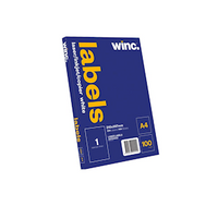 Multipurpose Laser Labels, 210 x 297mm, White, 1 Label/Sheet, 100 Sheets/Box Box
