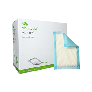 Mesorb Absorbent Underpad Dressing, 10 x 13cm, Fluid-Repellent Backing Barrier, Blue, Breathable, 50/Box