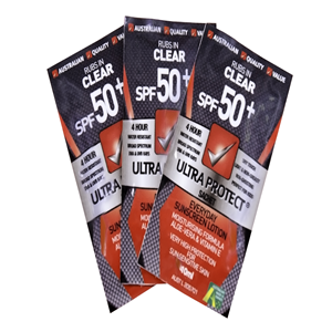 Out of Date, Ultra Protect Sunscreen Lotion SPF 50+, 10ml, 100pct Australian Made, 10 Sachet/Pack, Price Discounted, While Stocks last Pack
