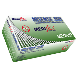 Out of Date, Mediflex Nisense 300 Nitrile Gloves Examination, Long Cuff, Blue, Medium, 1000/Carton, Price Discounted, While Stocks last