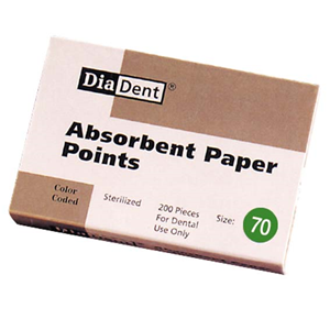 Diadent Absorbent Paper Points, ISO Size No. 70, Biodegradable, Sterile, Green, 200/Vial, 6 Vials/Pack Pack