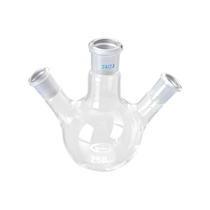 Flask, Round Bottom, 250ml, Three Neck, 24/29 Socket 19/26 Side Sockets, Borosilicate Glass, Each Each