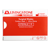 Livingstone Premium Surgical Scalpel Blade, Size 10, Carbon Steel, Ultra Sharp, Sterile, 100 Pieces/Box