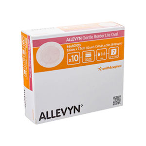 Allevyn Gentle Border Lite Wound Dressing, 8.6 x 7.7cm, Oval, 10/Box Box