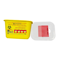 Livingstone Needles Sharps Waste Collector,2 Litres, with Screw Lid & Finger Guard, Clear View Top, Square, Recyclable Plastic, Yellow, 10 Pieces/Carton Carton
