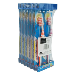 Livingstone Special White Toothbrush, Adult, Soft DuPont USA Bristles, Assorted Colours, 12/Pack, 360/Carton Carton