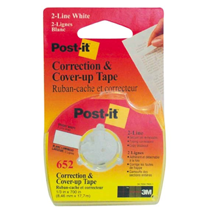 3M 652 Post-It Labelling and Cover-up Tape, 8.4mm x 17.7 Metres, White, Each