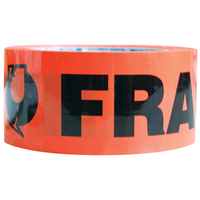 3M Packaging Tape, "Fragile", Black on Fluorescent Orange, 50mm x 60m, Each Each