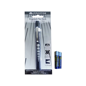 Livingstone Diagnostic Black Pen Torch, 2.2 Volts LED Light Bulb, 2 Pieces AAA-size, Each, FREE Batteries