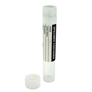 *Damaged* Techno Plas Flat Bottom Polypropylene Tube with Polyethylene Screw Cap, 10ml, 16 x 97mm, Labelled, Natural Cap Separate, 200 / Bag
