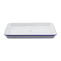 Falcon Enamel Tray, White, Blue Rim, 41(L) cm x 32(W) cm x 3.5(H) cm, Scratch Resistant, Up to 270degC (530degF), Each