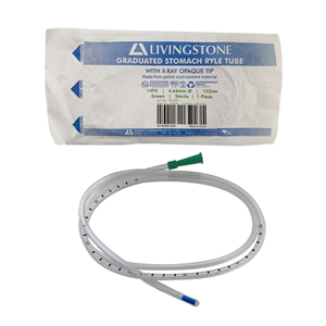Livingstone Graduated Stomach Duodenal Ryles Tube, with X-Ray Opaque Tip, 14FG, 4.66mm, 122cm, Sterile, Green Colour, Each Each