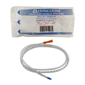 Livingstone Graduated Stomach Duodenal Ryles Tube, with X-Ray Opaque Tip, 16FG, 5.33mm, 122cm, Sterile, Orange Colour, Each Each
