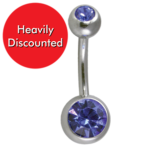Yoop Dbl Jewelled Banana Bellybar, Sapphire, 10mmx5/8mm Each